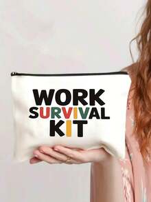 1 Stück Kosmetiktasche mit Arbeitsmotiv - leicht und tragbar, Kulturbeutel-Organizer mit Aufdruck "Work Survival Kit", aus strapazierfähigem Material, geeignet als Geburtstagsgeschenk, für Reisen, Büronutzung und den täglichen Gebrauch - Unisex Haushaltsgeschenk Make-up Tasche Make-up Organizer Kulturtasche Make-up Aufbewahrung Make-up Beutel Waschbeutel Kulturtasche Reisen Reiseutensilien für Frauen - Verschiedenfarbig - Übersicht 2