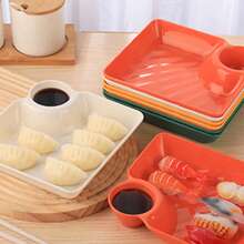 2pcs - White Rectangular Divided Plates, Suitable For Fries, Sushi And Appetizers, Great For Platters And Party Trays | Durable Plastic Material - Dumpling Plate, Dipping Sauce Dish, Fried Chicken Platter, Creative Plastic Household Plates With Vinegar Dish - Multicolor - View 5
