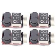 Un comprobador de voltaje de batería de litio 2 en 1, paquete de 4, con función de alarma sonora de bajo voltaje, adecuado para pruebas de batería remotas - Negro - Ver 1