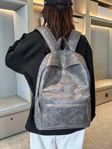新款纯色大容量背包，男女通用休闲简约书包/电脑包，适合大学生/高中生及旅行 - A - 查看 3