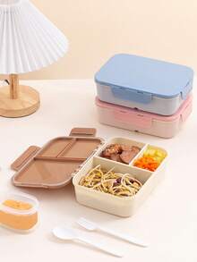 Multi-Compartment Lunch Box, Unisex Bento Box, Leakproof Divided Lunch Container For Students, Microwave- Sealed Meal Box Set - Multicolor - View 2