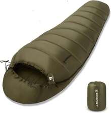Saco de dormir para momia, de -20 a 16 ° F Extreme 3 a 4 estaciones para adultos, clima frío, cálido y lavable, para senderismo, viajes y actividades al aire última intervensión - -9,4 °C-verde - Ver 2