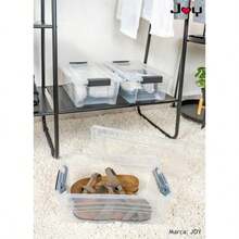 JOY Caja de Almacenamiento de Plastico Paquete de 3 Organizadora Apilable con Broche Contenedor de 7 Litros. Tapa Duradera e Ideal para Organizar Zapatos Ropa y Juguetes 37x23x13 cm - Transparente - Ver 6