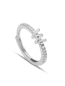 1pc Fashionable Jewelry Couple Ring, Luxury 26 Letter Open Ring - Silver - View 1