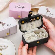 Customized Name Jewelry Box, Personalized Jewelry Box, Birth Month Flower Jewelry Box, Travel Jewelry Box, Bridesmaid Gift, Gift For Her, Mother's Gift, Mother's Day Gift - Multicolor - View 3