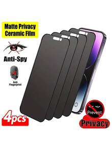 Shockproof Privacy 4pcs Full Coverage Matte Privacy Screen Protector Ceramic Film Compatible With Iphone 17 Pro Max/17 Air/16 Pro Max/16e/15 Pro Max/15 Plus/14 Pro Max/13 Mini/12 Mini/11 Pro Max/XS Max Series Anti-Print Anti-Fingerprint Upgraded Edge Protection Anti-Scratch Easy Installation Bubble-Free Perfect Compatible With Phone Cases Spring Gift Birthday - Black - View 9