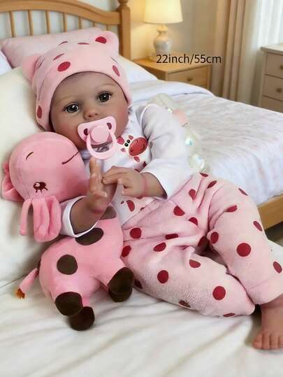 55cm 22inch Reborn Baby Girl Doll Soft Silicone Lifelike Princess Toddler Cute Big Eyes Newborn Bebe Children Birthday Gift