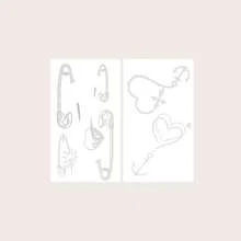 两张/套 Y2K 风格临时纹身贴纸，包含十字架、天使翅膀、别针爱心等创意妆容设计，大胆逼真，哑光质感，持久7-14天，新手友好 - 棕色 - 查看 8