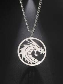 极简主义不锈钢镂空龙形吊坠项链（男女通用/配饰/低过敏性） - 銀色 - 查看 5