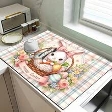 1 pieza Alfombrilla absorbente para secar platos con estampado de conejo y huevo de Pascua, Almohadilla para mostrador de máquina de espresso, Alfombrilla para el drenaje del fregadero, Protector contra salpicaduras del grifo, Posavasos para baño, Decoración del hogar, Decoración de Pascua, Regalo de Pascua - Multicolor - Ver 7
