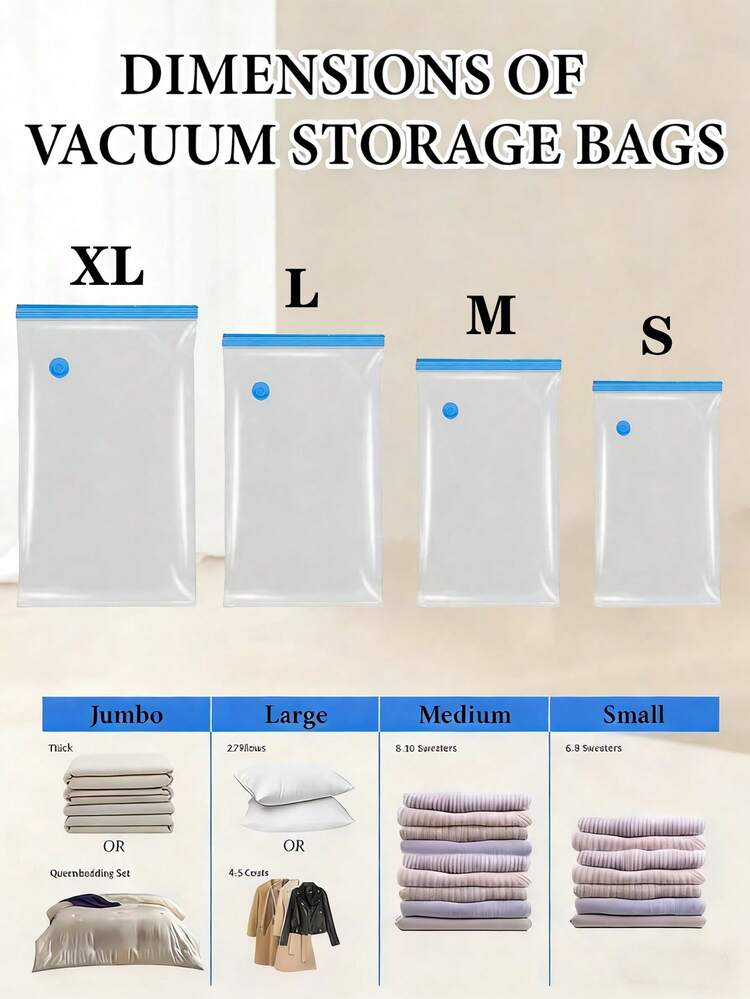 1/11pcs Vacuum Compression Storage Bags, Foldable Vacuum Clothes Storage Bags, Transparent Compression Bags, Large Capacity Foldable Storage Bags, Portable Storage Bags Set, Reusable Vacuum Storage Bags, Transparent Material, Manual Air Pump, No Electricity Needed, Dust-Proof, Waterproof, Insect-Proof, Space-Saving, Washable, Reusable, Storage Organizer, Travel Essential - Multicolor - View 10