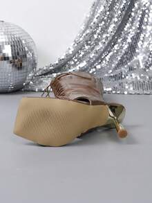 Elegant Commuting Women's High Heel Sandals With One-Strap Design - Brown - View 4