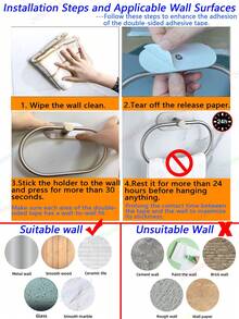 不锈钢毛巾架，粘性手巾架，壁挂式毛巾架，浴室毛巾环，黑色浴室配件，抹布架，浴室收纳，毛巾杆，浴室置物架，毛巾收纳，壁挂式置物架，哑光黑，银色，金色，防水，浴室壁挂式置物架，免钻孔洗脸洗手巾架，浴室收纳架，家居装饰，浴室五金配件，厨房装饰 - 彩色 - 查看 11