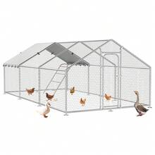 Predator-Proof Walk-In Poultry House With Metal Outdoor Activity Area, Featuring Waterproof And UV-Resistant Canopy And Five-Tier Perching System. Suitable For Chickens, Ducks, Rabbits, And Geese. - Bạc - Xem 10