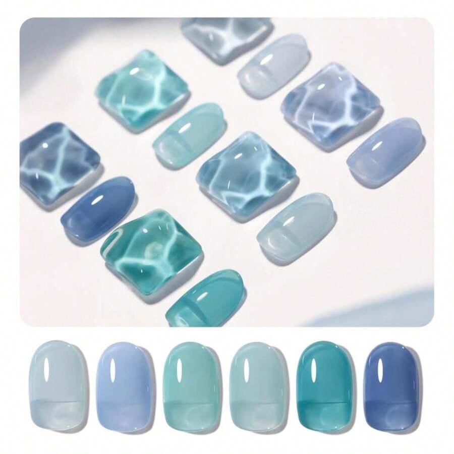GAOY Jelly Blue Gel Nail Polish Set, 6 Transparent Colors, UV Light Cure Gel Polish For Salon And Nail Art DIY At Home - ColorA - 查看 1