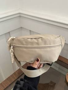 尼龙大容量胸包/腰包，男女通用，适合日常、运动、跑步、旅行、休闲使用，简约时尚女士腰包 - 卡其色 - 查看 5