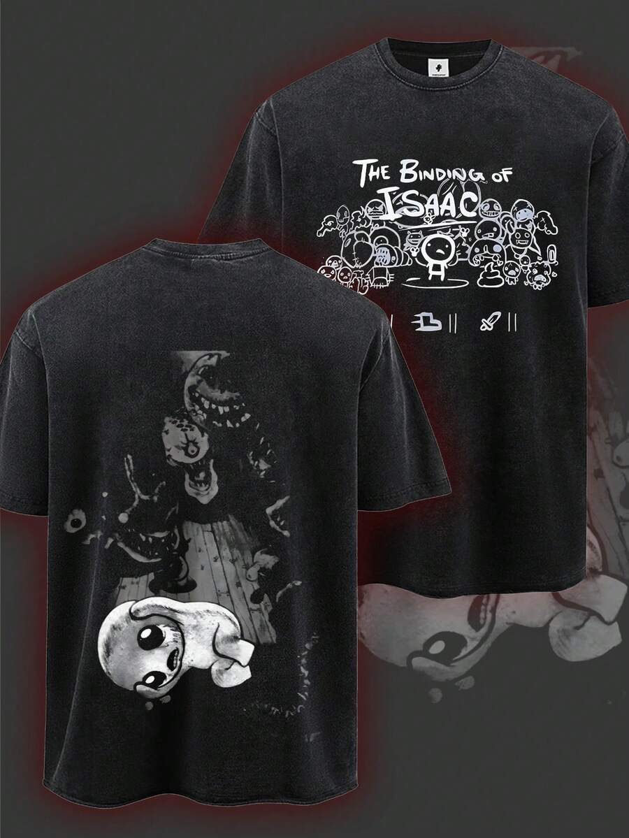 Men's Premium Anime T-Shirt The Binding Of Isaac, Soft Washed Shirt, Suitable For Anime Fans, Casual Street Style, And Convention Wear, An Ideal Gift For Anime Enthusiasts, Black Double-Sided, Vintage Aesthetic, Durable Material, Short-Sleeved, High-Quality Print - màu đen - Xem 1