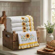 Weekly Dish Towel Set, Embroidered, 7 Pieces, 100% Cotton, Luxury Collection - 紫丁香色 - 查看 6
