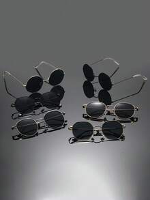 6副铜色方形经典现代简约风格男女通用眼镜，适合驾驶、钓鱼、露营、聚会、街头摄影、热带海滩度假、家庭出游、约会、时尚配饰 - 6pcs 黑金灰組合 - 查看 4