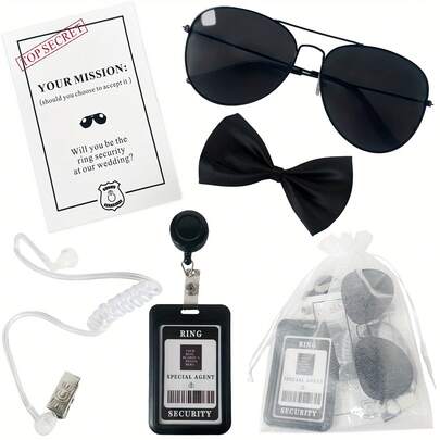 6 pièces Boîte-cadeau de mariage sécurisée, comprenant une cravate, un clip pour documents de , des lunettes, des écouteurs et un sac en gaze pour cartes, convient pour se vêtir pour des fêtes et des rassemblements.