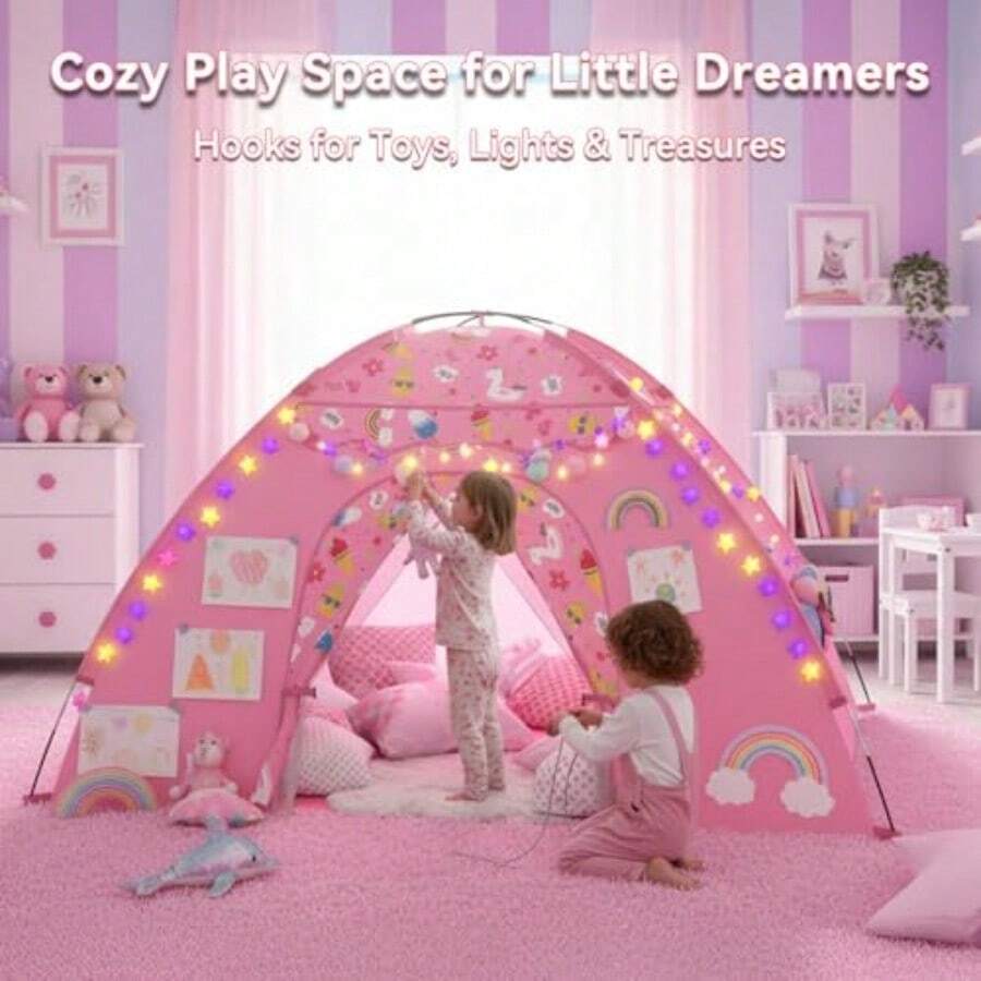 Tienda de campaña para s tamaño grande de unicornio para niñas 70 x 45 x 43 pulgadas casa de juegos rosa para s con bonitos estampados de helados y frutas espacio de juego-074 - como en la foto - Ver 1