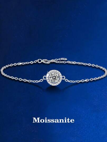 BLOVEMEE 1pc Elegant Luxury 925 Sterling Silver 0.5ct 5.0mm Moissanite Bracelet, Suitable For Commute, Party, Vacation, Birthday, Valentine's Day, Mother's Day, Wedding Anniversary, Christmas, Jewelry Gift For Women