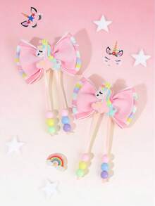 2个彩色独角兽蝴蝶结发夹，带珍珠吊坠，可爱发饰，适合女孩、青少年、朋友、女儿，日常佩戴和派对礼物 - 彩色 - 查看 8