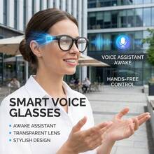 SENBONO Smart Glasses With 2MP Camera, HD Video, Replaceable Clear Lenses, Camera Glasses, Wireless Earphones, Smart Translator, Cross-Language Communication Voice Assistant, Built-In Camera, Low Latency, Music, Call, Conference, Office, Business, Travel, Wireless Glasses Earphones - Black - View 3