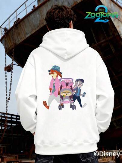  Disney Zootopia Series Stylish Stitch Print Hoodie, Men's Loose Fit Long Sleeve Drawstring Hoodie, Disney Print Autumn/Winter Hoodie (Men's Pullover Hoodie, Black Hoodie, White Hoodie, Winter Hoodie, Gray Hoodie, Men's Winter Hoodie, Plus Size Hoodie)
