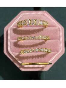 4pcs Luxury Sparkling Women's Engagement Rings, 14k Gold Plated With Shiny Synthetic Cubic Zirconia, Symbolizing Noble And Eternal Love, Best Gift Choice For Engagement/Wedding, Anniversary, Valentine's Day - Gold - View 1