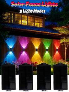 2pcs Outdoor Solar Powered Garden Lights, Warm White/White/RGB 3 Color Options, 9 Lighting Modes, Suitable For Garden, Villa, Fence, Yard, Valentine's Day Garden Decor And Holiday Party Decoration Solar LED Fence Lights - Black - View 1