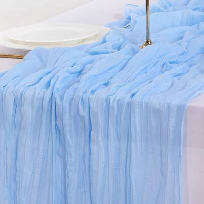 1pc Light Blue Sheer Cheese Cloth Table Runner, 10ft/1.9m, 4m, 3 Meters Boho Style Cheese Cloth Tablecloth, Transparent Tablecloth For Wedding, Party, Bridal Shower Decor