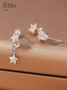 Hihho 1 Pair Silver/Gold Starry Tassel Earrings, Combining Romantic Cosmic Imagery And Flowing Tassel Texture, With Dreamy Atmosphere And Visual Extension. Suitable For Light Party/Ambiance Outfits, To Create A Dynamic Look - Tassel Earrings - View 5