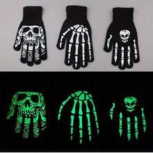 A Pair Of Glow In The Dark Skeleton Design Gloves, Fashionable Couple Gloves, Suitable For Halloween Costume, Party And Special Activities.(Needs UV Light Exposure)Fluorescent Party, Novelty Toys, Holiday Party - 黑色 - 查看 2