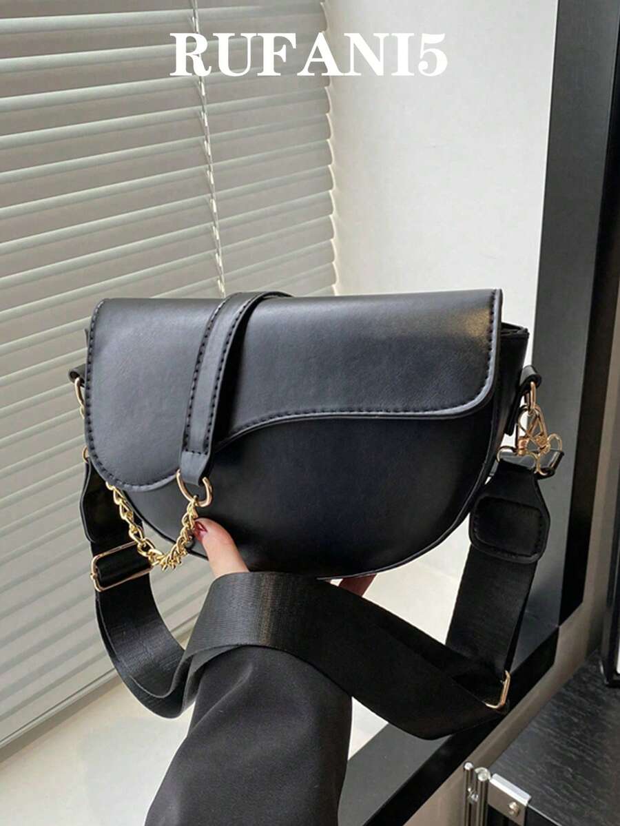 1pc Fashionable Solid Color Minimalist Flap Mini Shoulder Bag, Suitable For Women Everyday Use & As Gift , Valentines Gifts - Black - View 1
