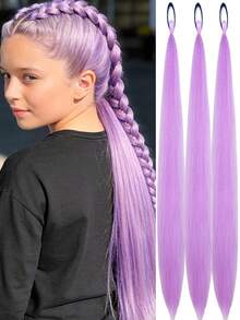 3条/包 26英寸红紫色编织假发，带松紧带，女士夹式接发，合成渐变色编织马尾辫 - 彩色 - 查看 3
