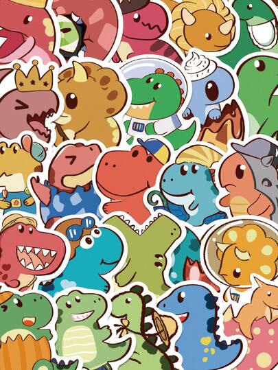 50pcs Interesting Quirky Dinosaurs Sticker For Laptop Luggage Guitar Stationery Fridge Phone Case Envelope Label Magazine PVC Decal Decoration Sticker DIY Reward Gift (Not Easy To Fall Off)