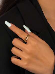 Adjustable 925 Sterling Silver 18K Gold Plated Hollow Hoop Ring, Fashion Minimalist Style For Women - Interlocking Ring - View 3