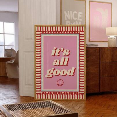 1pc Frameless "It's All Good" Kitchen Art Print Dopamine Decor Positive Vibes Wall Art Minimalist Modern Restaurant Poster Apartment Decor Motivational Room Decor Funkyposters For Wall Bedroom College Dorm Essentials Gift For Kitchen, Dining Room, Apartment, Home Decoration
