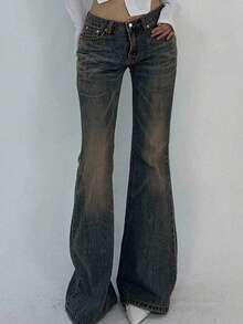 Teen Girl High Waist Pocket Flare Leg Jeans - Teal Blue - View 5