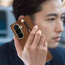 ALuoQ Fold 4/5/6/7 Electroplated Anti-Drop Protective Phone Case With Tempered Glass Screen Protector, Equipped With Card Slot, Pen Slot, Compatible With S Pen And Wrist Strap - Black - View 12