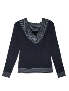 Collegiate Striped Patchwork Design 2 In 1 Button Hoodie Top - Black - View 2