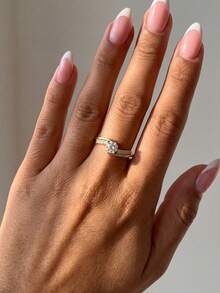 Stylever 1枚S925纯银精致十字圆环戒指，优雅珠宝礼品，适合女孩、婚礼、晚宴、派对、订婚、新娘佩戴。 - 金色 - 查看 3