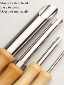 4 件装不锈钢圆形陶土孔切割器，木柄陶土工具，用于钻孔和雕塑，陶艺工具和用品 - 彩色 - 查看 6