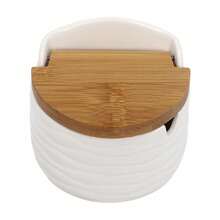 SENDERPICK Kitchen Spice Jar Ceramic Spice Jars With Bamboo Lids And Sugar Spoons Spice Container - White and Brown - View 3