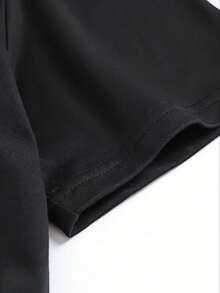 2Pack/Set Basic Black Crew Neck Tees Soft Polyester Breathable Fabric Short-Sleeve Crew Neck Tee, Versatile Layering Essential, Casual Basic Top - 黑色 - 查看 5