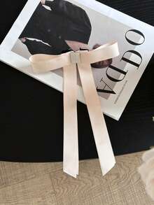 1pc Bow Hair Clip With Detachable Ribbon, Ballerina Style Sweet Hair Accessory - Champagne - View 5