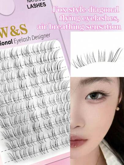 Waloshow 1 Hộp/2 Hộp Mi giả mềm mại, mỏng manh, kiểu dáng chéo, hình cáo bay, hoa baby's breath, cụm ba sợi, đuôi cá, ma quỷ nhỏ, thân trong suốt, kiểu tự nhiên, rối, hoang dã, hoạt hình, hình nàng tiên, mi chữ C.