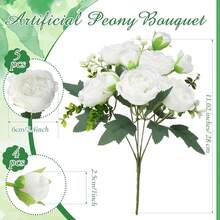 Geosar 2 Bundles Artificial Peonies Flowers Fake Silk Peony Bouquet Faux Peonies Flowers Bulk For Decoration Vase Floral Arrangements Wedding Party Table (White) - White - 查看 3