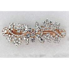 Gorgeous Clear Crystal Floral Hair Clip Barrette - Clear/Rose-gold - View 3